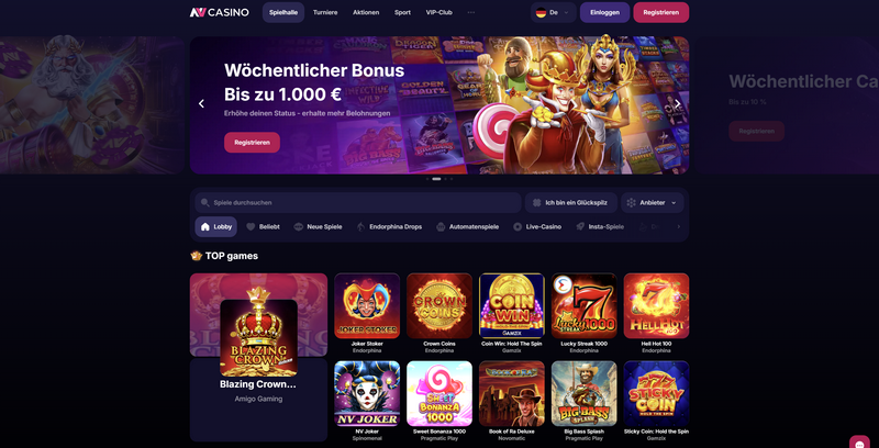 NV Online casino - cirka 42 EUR utan insättningsbonus maj 2026